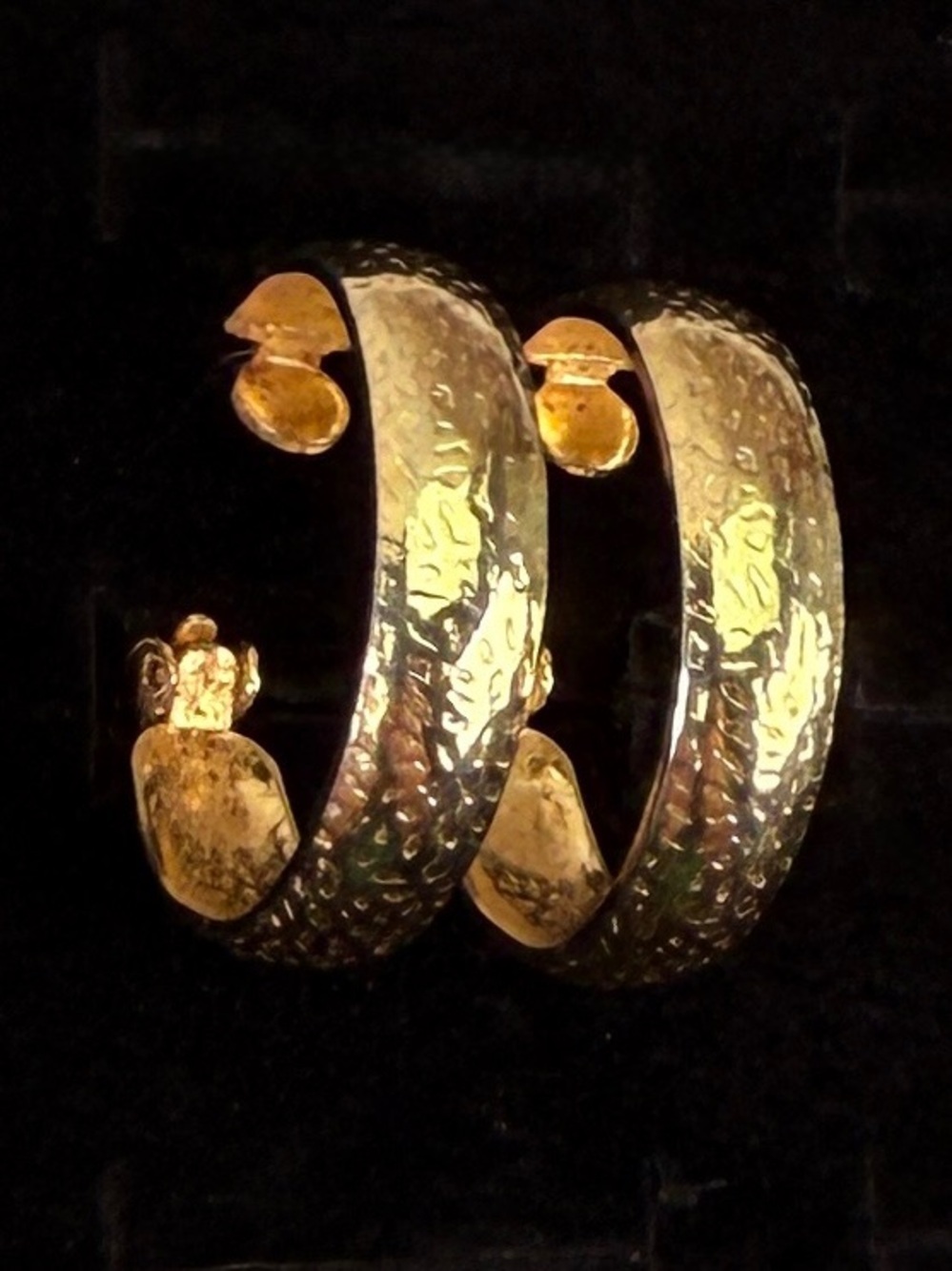 Gold Tone Textured Lightweight Hoop Clip On Earrings